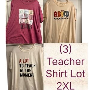Teacher/Paraeducator T Shirt Lot - 3 Pack - Pink & Cream Graphic Tees (2XL)